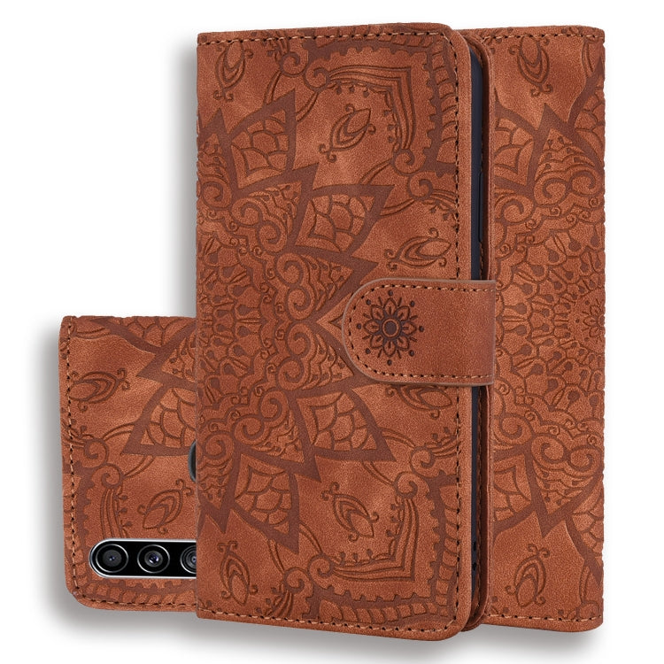 For Galaxy A20s Calf Pattern Mandala Double Folding Design Embossed Leather Case with Wallet & Holder & Card Slots