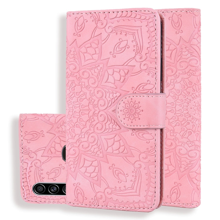 For Galaxy A20s Calf Pattern Mandala Double Folding Design Embossed Leather Case with Wallet & Holder & Card Slots