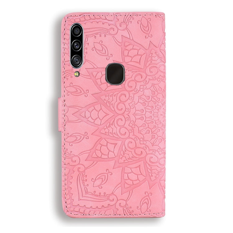 For Galaxy A20s Calf Pattern Mandala Double Folding Design Embossed Leather Case with Wallet & Holder & Card Slots