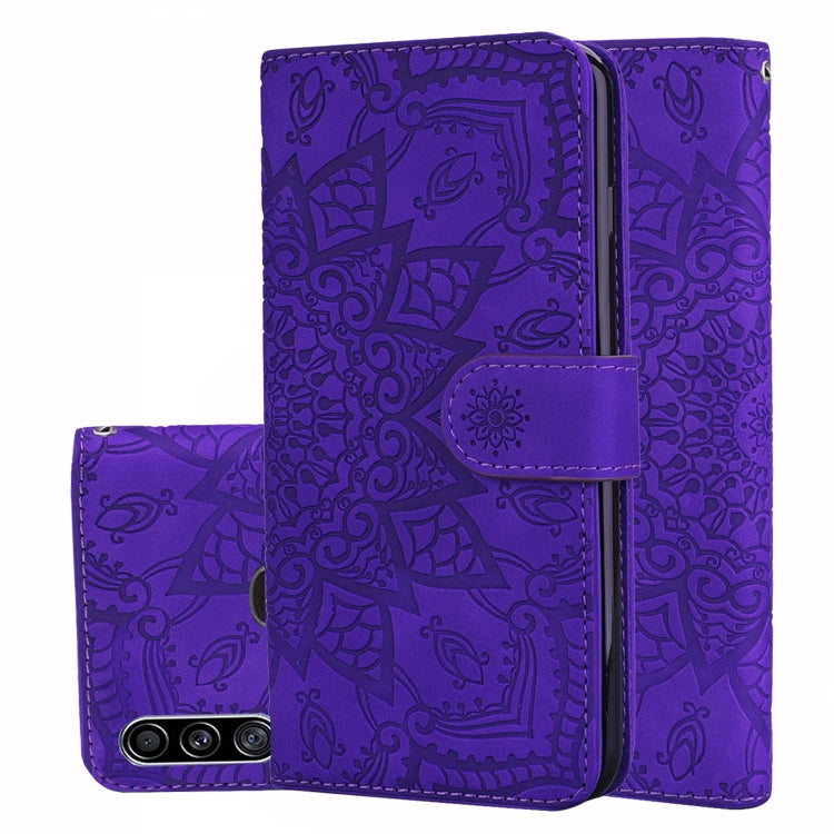 For Galaxy A20s Calf Pattern Mandala Double Folding Design Embossed Leather Case with Wallet & Holder & Card Slots