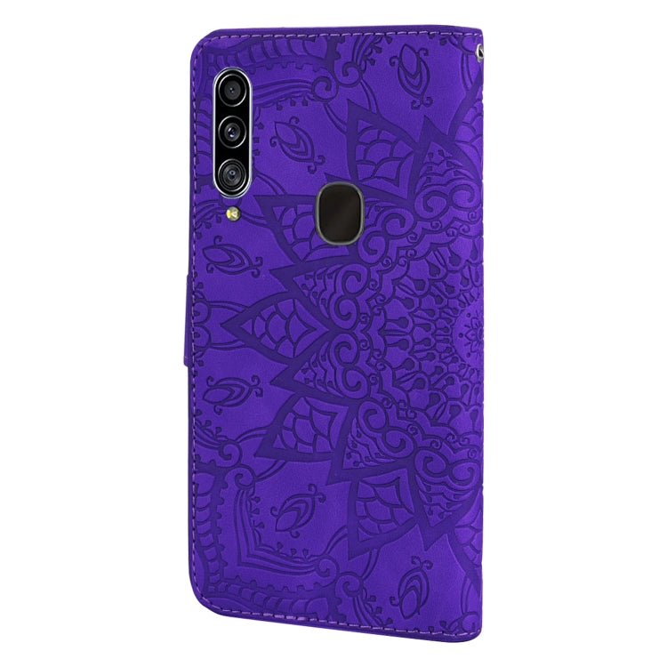 For Galaxy A20s Calf Pattern Mandala Double Folding Design Embossed Leather Case with Wallet & Holder & Card Slots