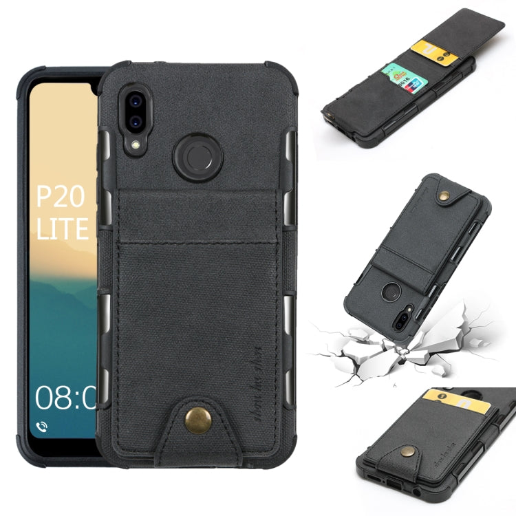 For Huawei P20 Lite Cloth Texture + TPU Shockproof Protective Case with Vertical Flip Card Slots