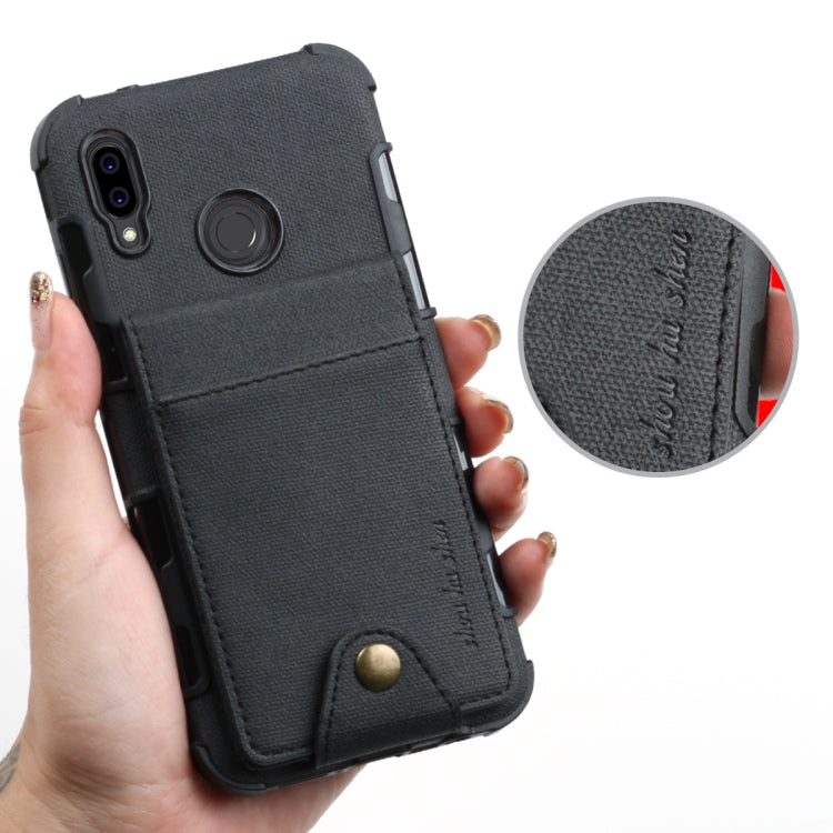 For Huawei P20 Lite Cloth Texture + TPU Shockproof Protective Case with Vertical Flip Card Slots