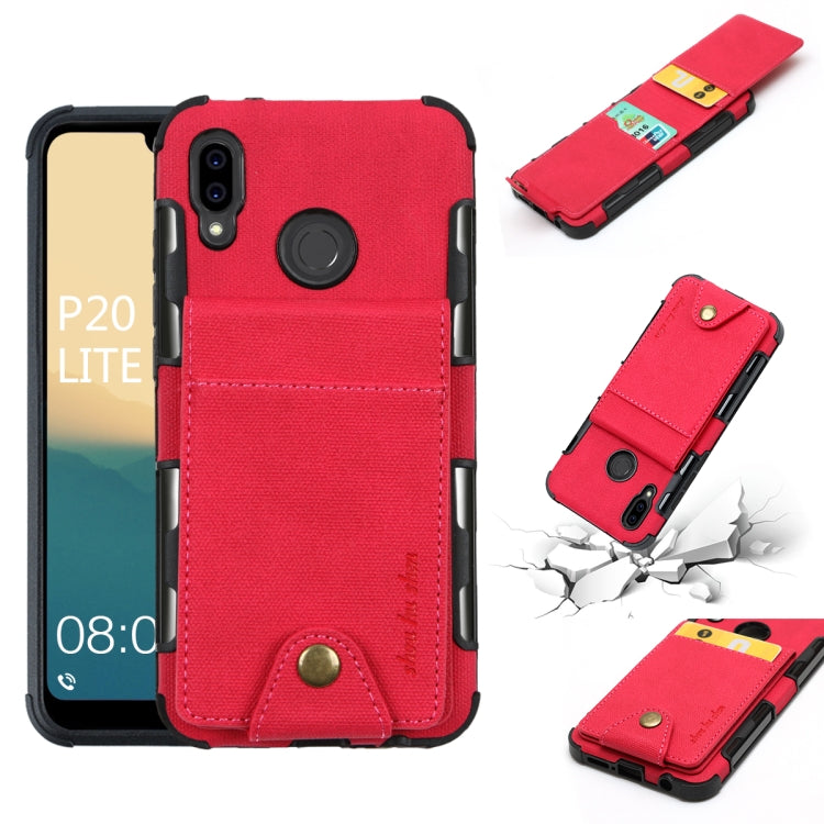 For Huawei P20 Lite Cloth Texture + TPU Shockproof Protective Case with Vertical Flip Card Slots