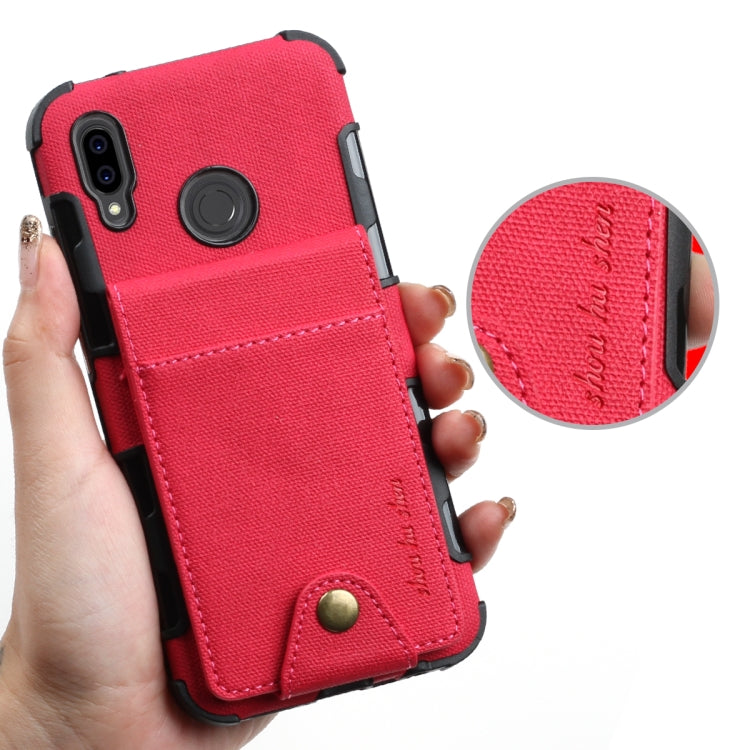 For Huawei P20 Lite Cloth Texture + TPU Shockproof Protective Case with Vertical Flip Card Slots