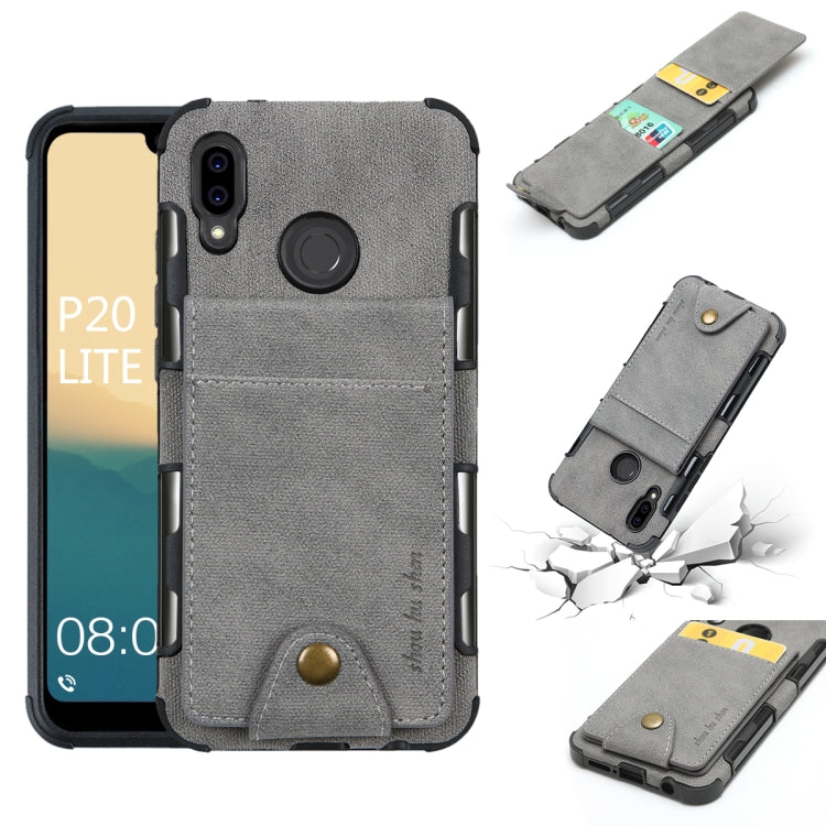 For Huawei P20 Lite Cloth Texture + TPU Shockproof Protective Case with Vertical Flip Card Slots