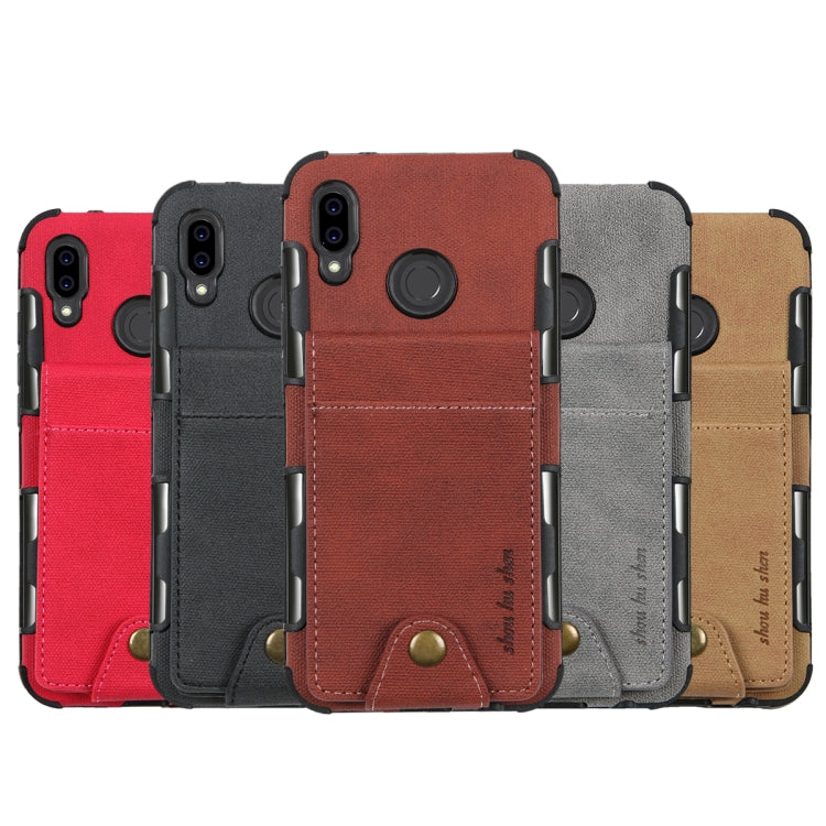 For Huawei P20 Lite Cloth Texture + TPU Shockproof Protective Case with Vertical Flip Card Slots