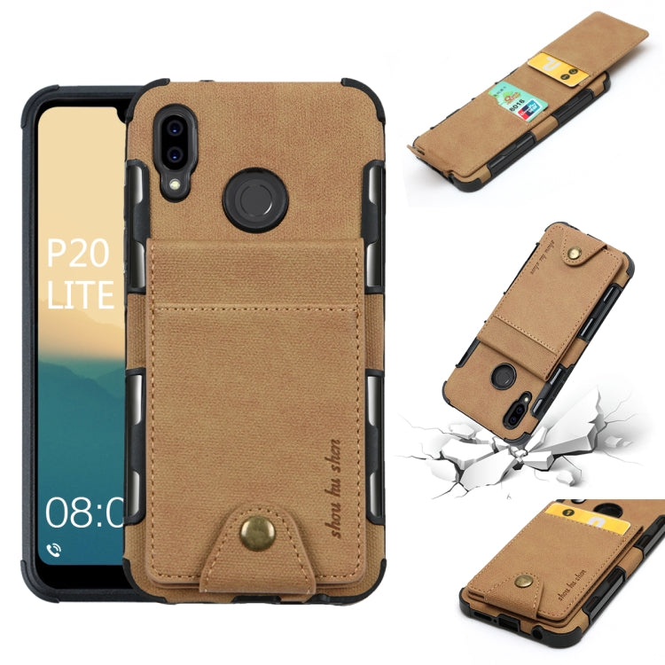 For Huawei P20 Lite Cloth Texture + TPU Shockproof Protective Case with Vertical Flip Card Slots