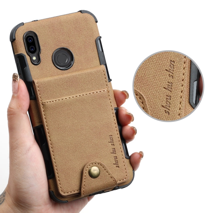 For Huawei P20 Lite Cloth Texture + TPU Shockproof Protective Case with Vertical Flip Card Slots