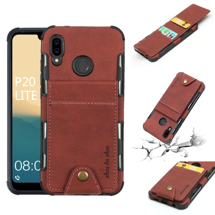 For Huawei P20 Lite Cloth Texture + TPU Shockproof Protective Case with Vertical Flip Card Slots