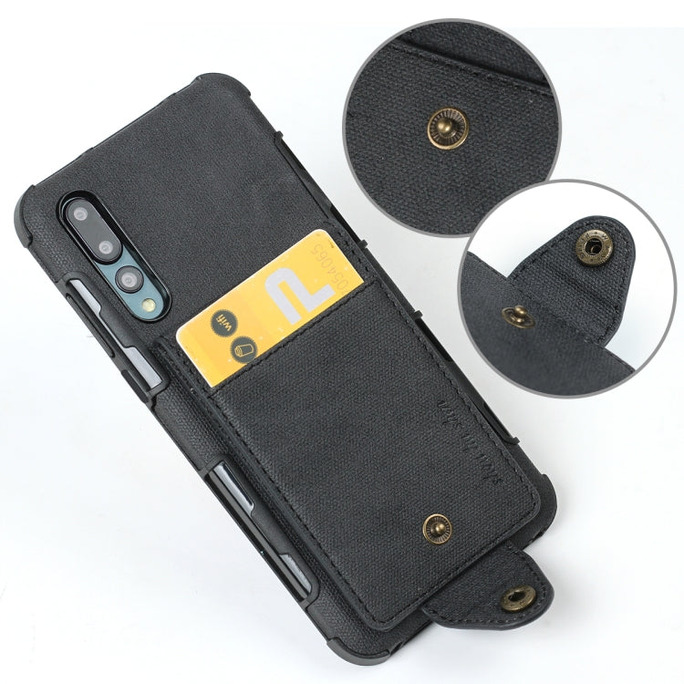 For Huawei P20 Cloth Texture + TPU Shockproof Protective Case with Vertical Flip Card Slots