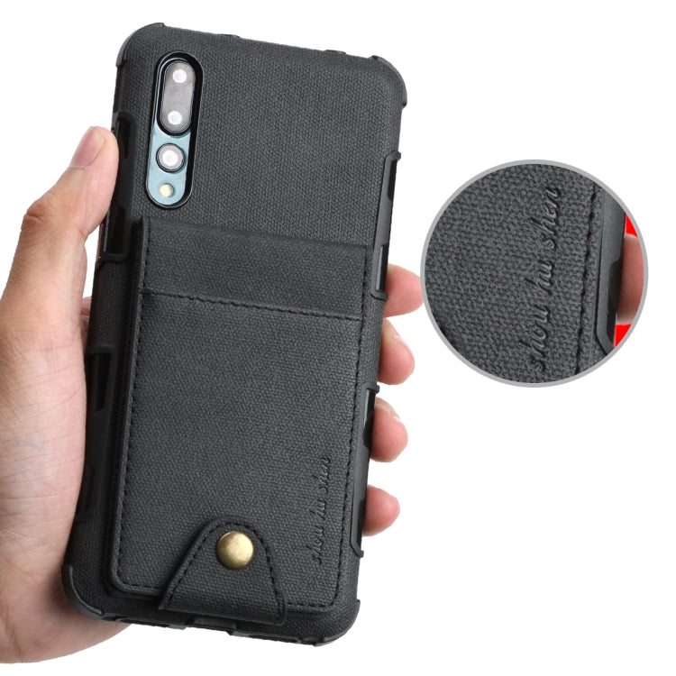 For Huawei P20 Cloth Texture + TPU Shockproof Protective Case with Vertical Flip Card Slots