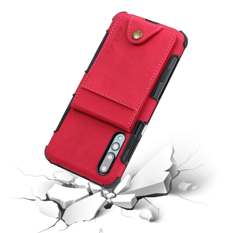 For Huawei P20 Cloth Texture + TPU Shockproof Protective Case with Vertical Flip Card Slots