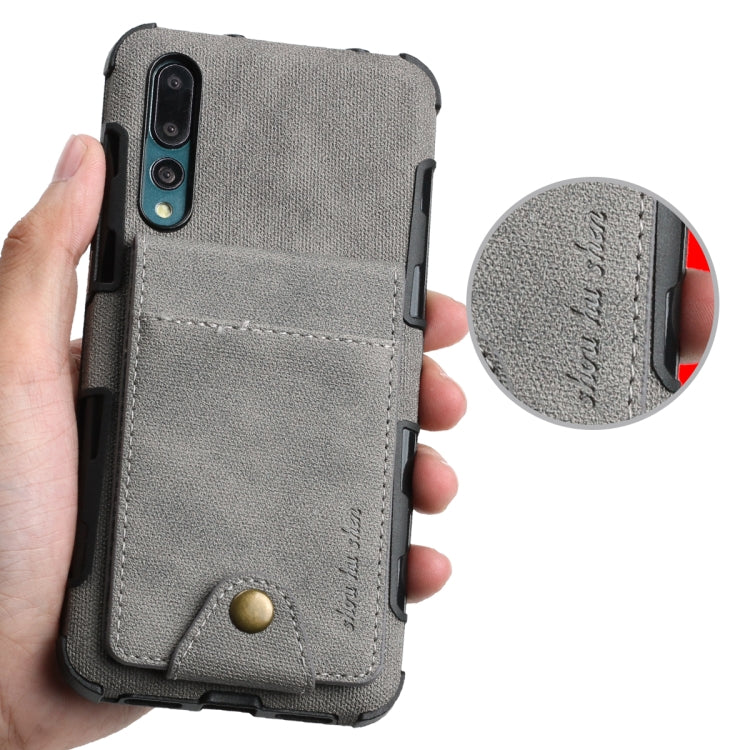For Huawei P20 Cloth Texture + TPU Shockproof Protective Case with Vertical Flip Card Slots