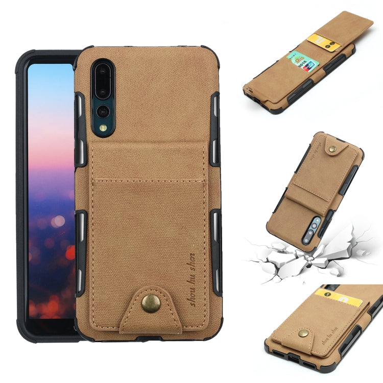 For Huawei P20 Cloth Texture + TPU Shockproof Protective Case with Vertical Flip Card Slots