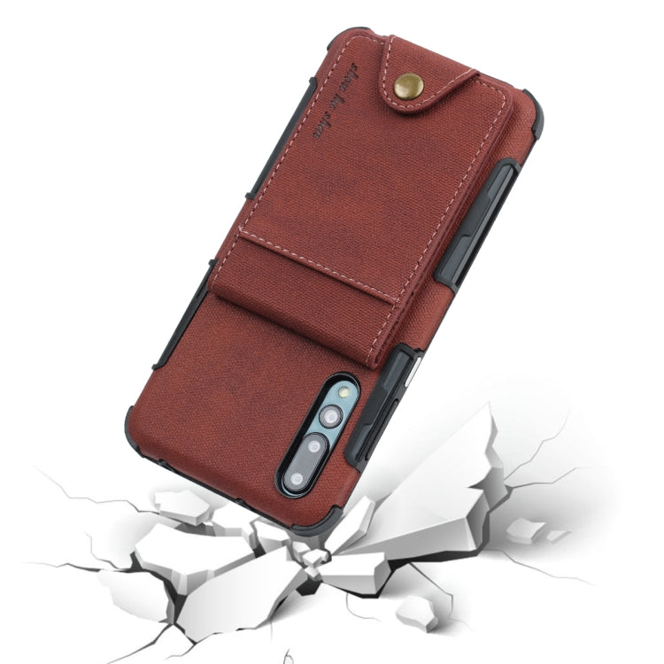 For Huawei P20 Cloth Texture + TPU Shockproof Protective Case with Vertical Flip Card Slots