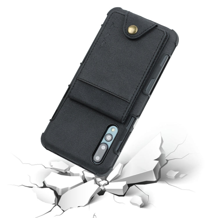 For Huawei P20 Pro Cloth Texture + TPU Shockproof Protective Case with Vertical Flip Card Slots
