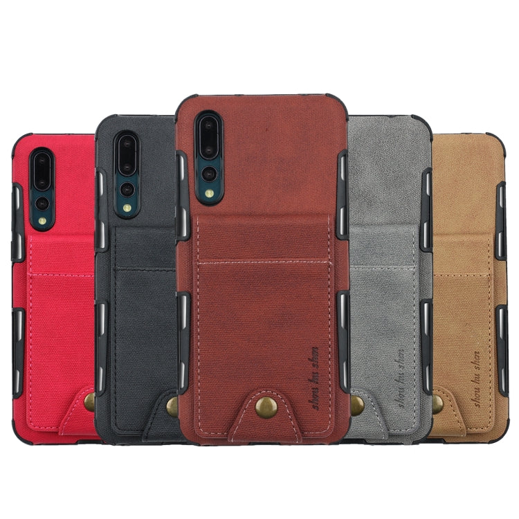 For Huawei P20 Pro Cloth Texture + TPU Shockproof Protective Case with Vertical Flip Card Slots