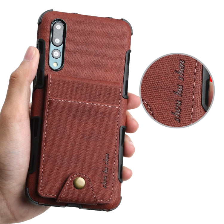 For Huawei P20 Pro Cloth Texture + TPU Shockproof Protective Case with Vertical Flip Card Slots