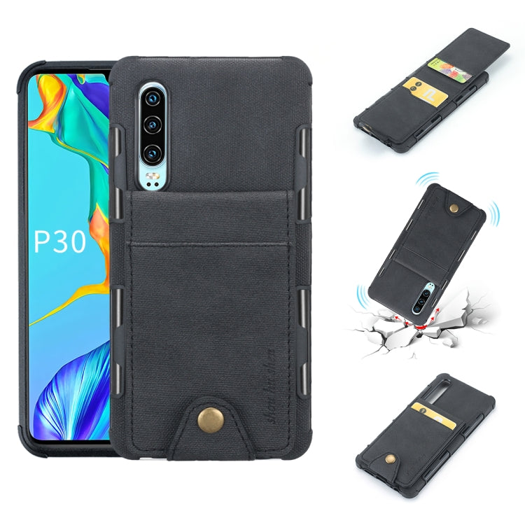 For Huawei P30 Cloth Texture + TPU Shockproof Protective Case with Vertical Flip Card Slots