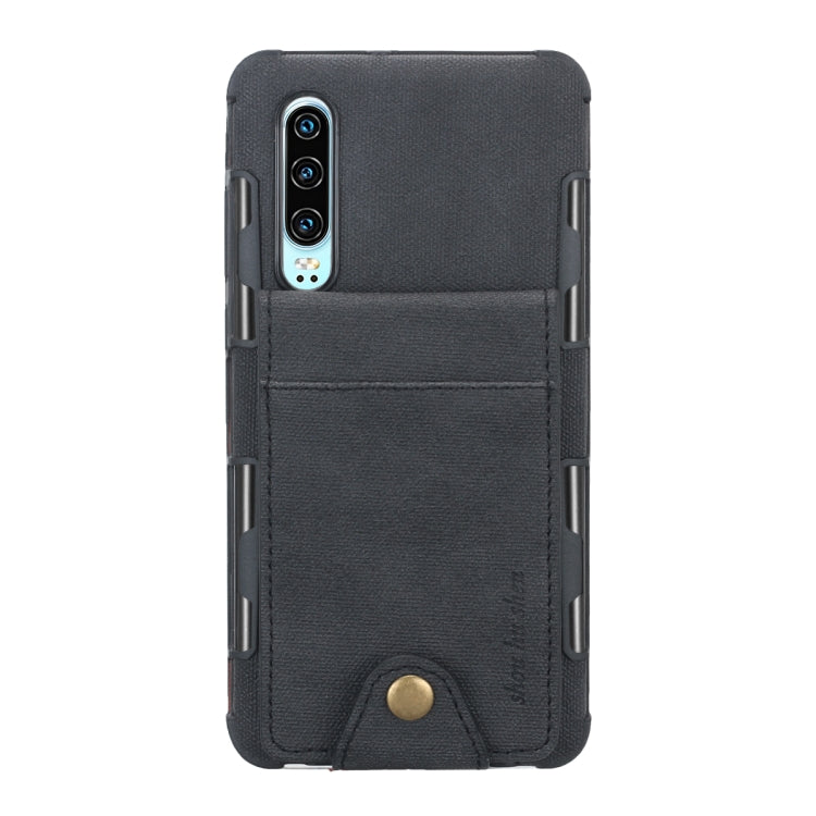 For Huawei P30 Cloth Texture + TPU Shockproof Protective Case with Vertical Flip Card Slots