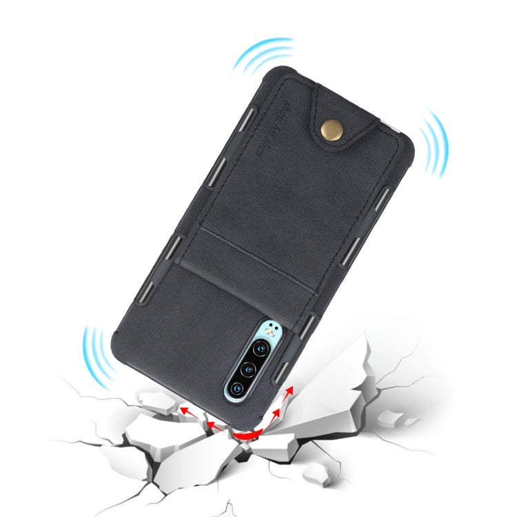 For Huawei P30 Cloth Texture + TPU Shockproof Protective Case with Vertical Flip Card Slots