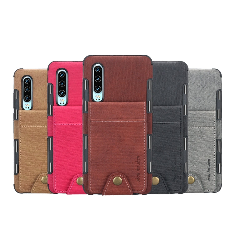 For Huawei P30 Cloth Texture + TPU Shockproof Protective Case with Vertical Flip Card Slots