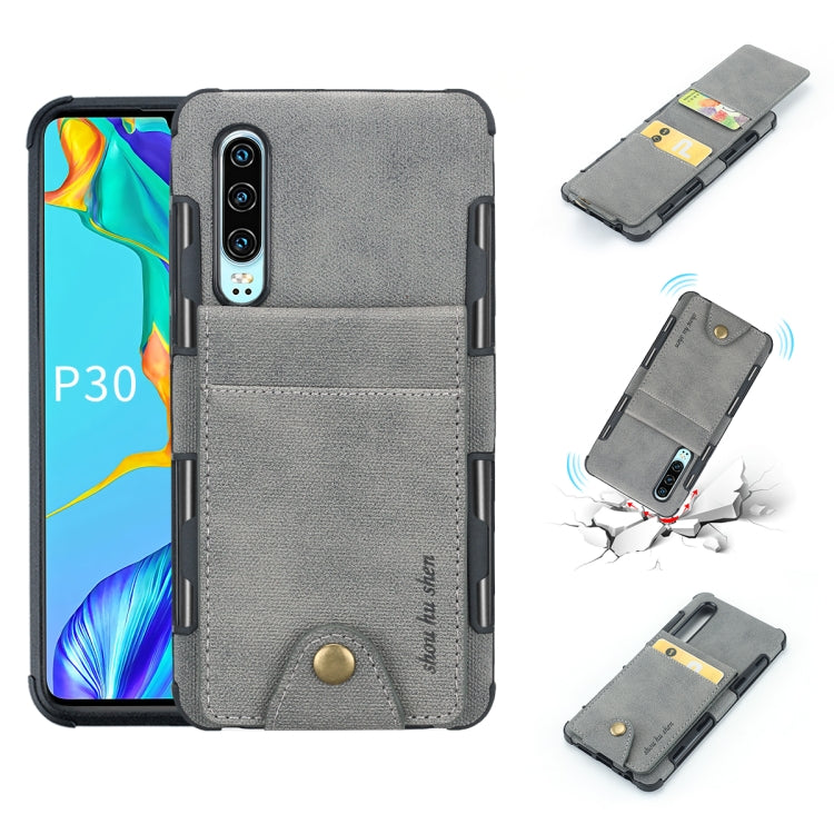 For Huawei P30 Cloth Texture + TPU Shockproof Protective Case with Vertical Flip Card Slots