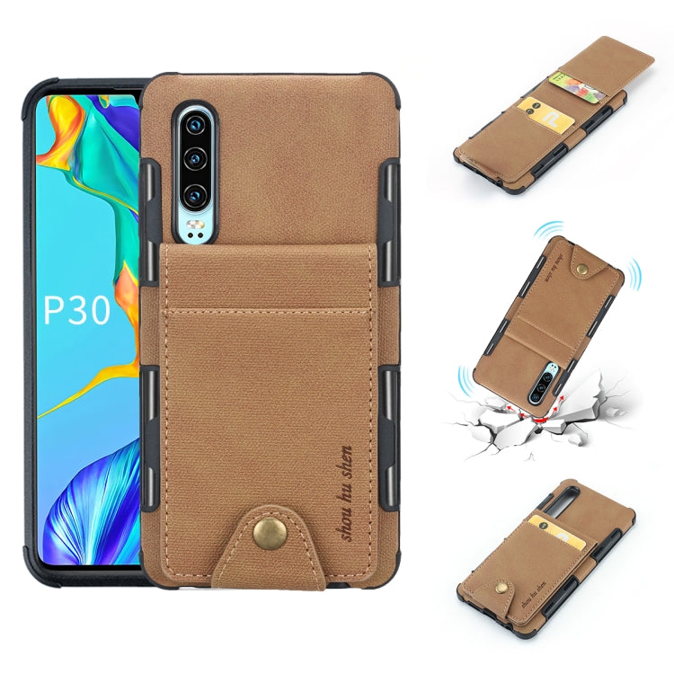 For Huawei P30 Cloth Texture + TPU Shockproof Protective Case with Vertical Flip Card Slots
