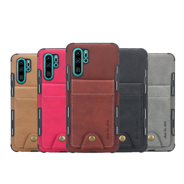 For Huawei P30 Pro Cloth Texture + TPU Shockproof Protective Case with Vertical Flip Card Slots