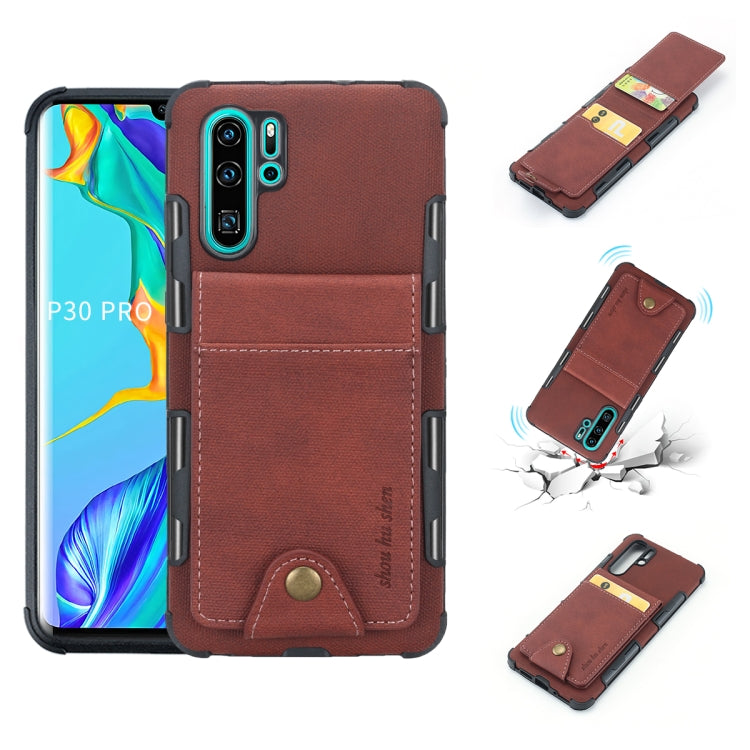 For Huawei P30 Pro Cloth Texture + TPU Shockproof Protective Case with Vertical Flip Card Slots