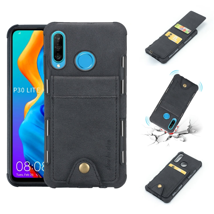For Huawei P30 Lite Cloth Texture + TPU Shockproof Protective Case with Vertical Flip Card Slots