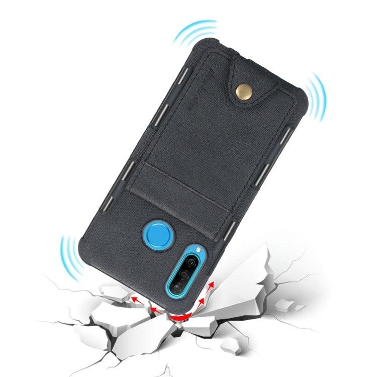 For Huawei P30 Lite Cloth Texture + TPU Shockproof Protective Case with Vertical Flip Card Slots