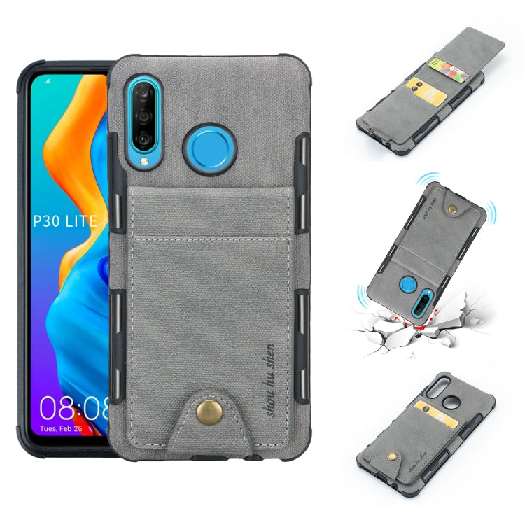 For Huawei P30 Lite Cloth Texture + TPU Shockproof Protective Case with Vertical Flip Card Slots
