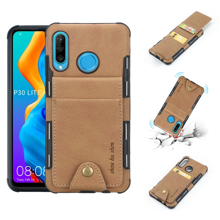 For Huawei P30 Lite Cloth Texture + TPU Shockproof Protective Case with Vertical Flip Card Slots