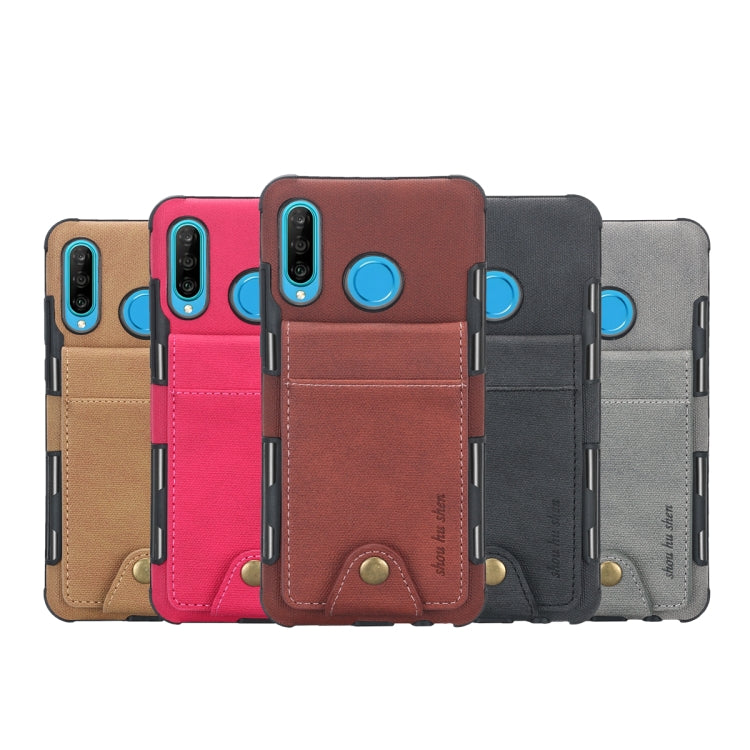 For Huawei P30 Lite Cloth Texture + TPU Shockproof Protective Case with Vertical Flip Card Slots