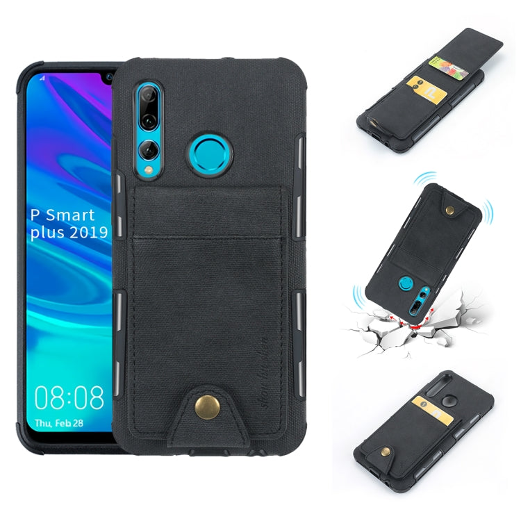 For Huawei P Smart+ 2019 Cloth Texture + TPU Shockproof Protective Case with Vertical Flip Card Slots