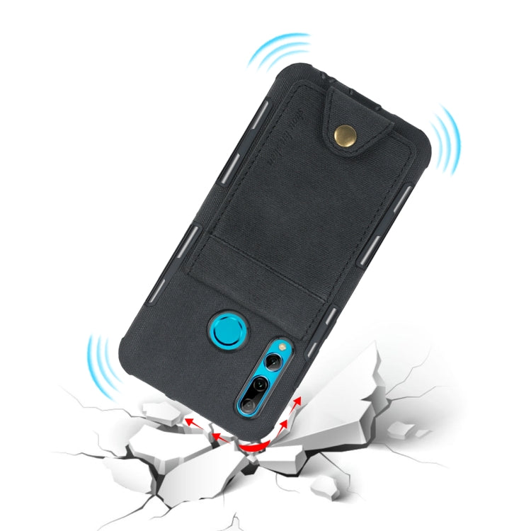 For Huawei P Smart+ 2019 Cloth Texture + TPU Shockproof Protective Case with Vertical Flip Card Slots