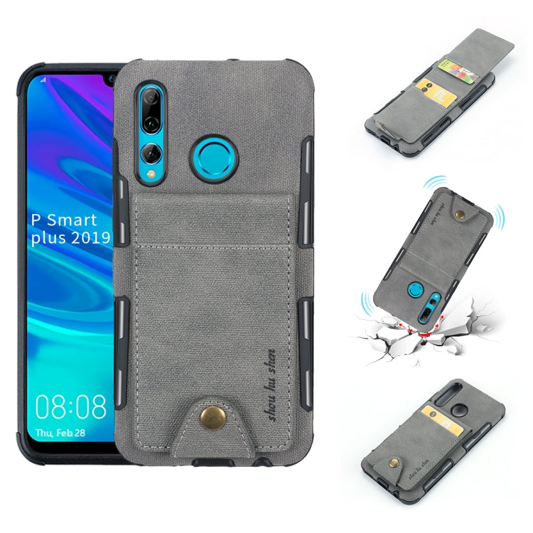 For Huawei P Smart+ 2019 Cloth Texture + TPU Shockproof Protective Case with Vertical Flip Card Slots