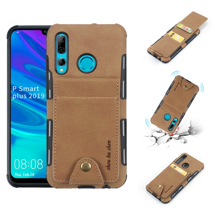 For Huawei P Smart+ 2019 Cloth Texture + TPU Shockproof Protective Case with Vertical Flip Card Slots