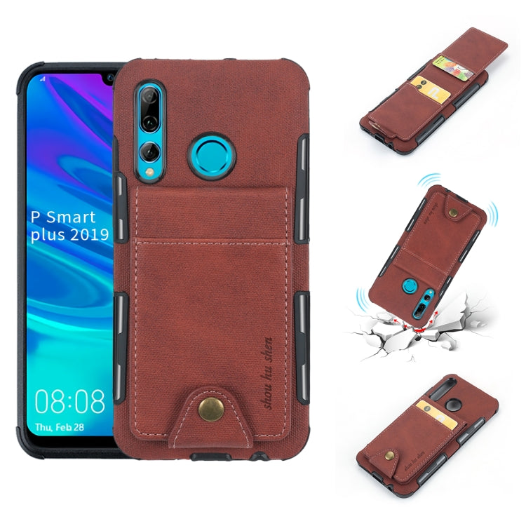 For Huawei P Smart+ 2019 Cloth Texture + TPU Shockproof Protective Case with Vertical Flip Card Slots