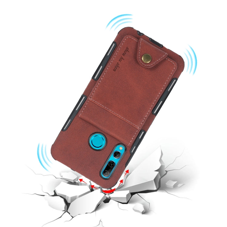For Huawei P Smart+ 2019 Cloth Texture + TPU Shockproof Protective Case with Vertical Flip Card Slots