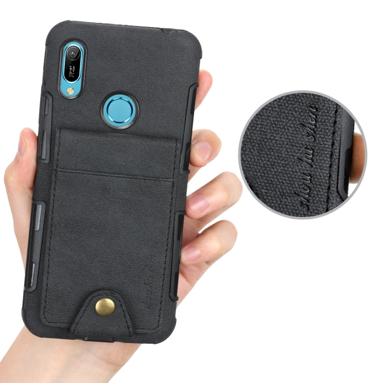 For Huawei Y6 (2019) Cloth Texture + TPU Shockproof Protective Case with Vertical Flip Card Slots