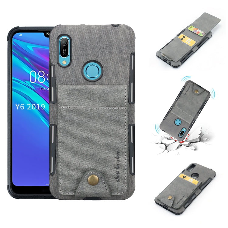 For Huawei Y6 (2019) Cloth Texture + TPU Shockproof Protective Case with Vertical Flip Card Slots