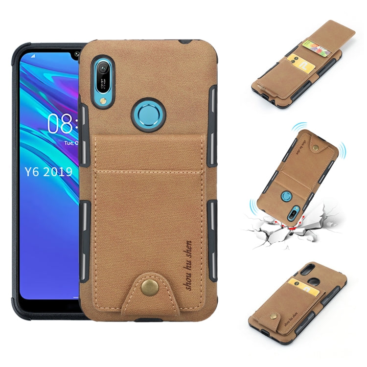 For Huawei Y6 (2019) Cloth Texture + TPU Shockproof Protective Case with Vertical Flip Card Slots