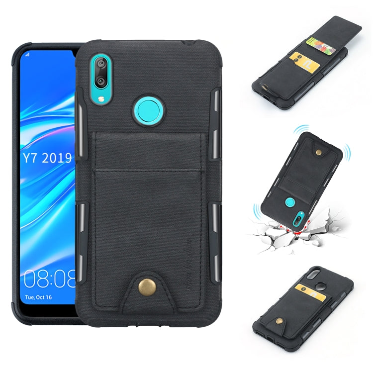 For Huawei Y7 (2019) Cloth Texture + TPU Shockproof Protective Case with Vertical Flip Card Slots
