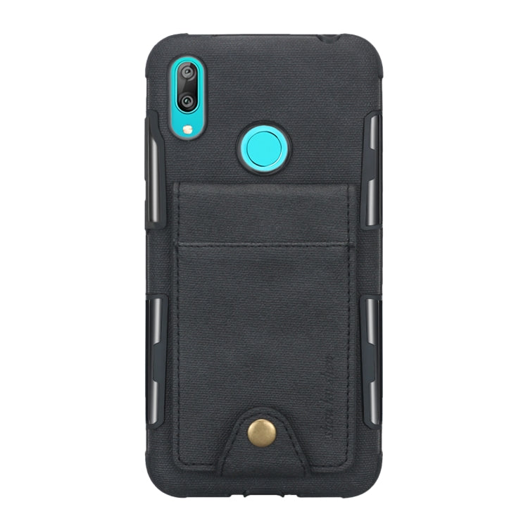For Huawei Y7 (2019) Cloth Texture + TPU Shockproof Protective Case with Vertical Flip Card Slots