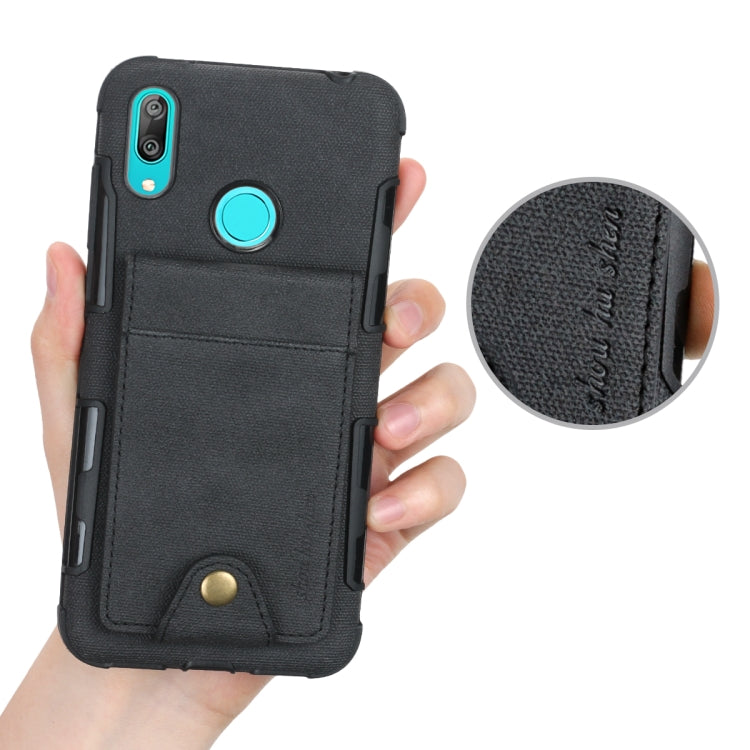 For Huawei Y7 (2019) Cloth Texture + TPU Shockproof Protective Case with Vertical Flip Card Slots