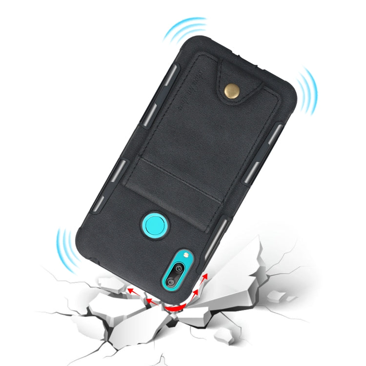 For Huawei Y7 (2019) Cloth Texture + TPU Shockproof Protective Case with Vertical Flip Card Slots