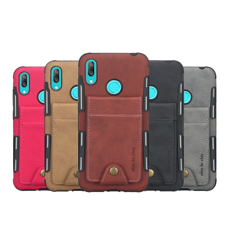 For Huawei Y7 (2019) Cloth Texture + TPU Shockproof Protective Case with Vertical Flip Card Slots